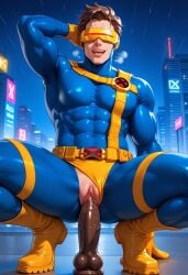 ai_generated big_breasts clothed cum cum_in_ass cum_in_pussy cum_inside cunt cuntboy cyclops_(x-men) dildo gay large_pecs male_only marvel muscular pussy pussy_juice spread_legs spread_pussy squatting suit superhero thick_thighs