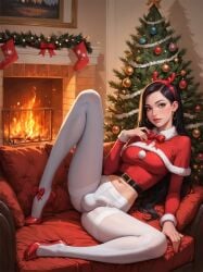 1futa ai_generated balls breasts bulge christmas christmas_clothing christmas_tree cum dickgirl fully_clothed futa_only futanari leggings makychan penis penis_bulge penis_under_clothes