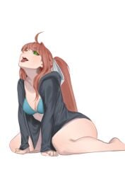 1female 1girls breasts cleavage doki_doki_literature_club female female_focus female_only green_eyes long_hair monika_(doki_doki_literature_club) ora_ozen tongue tongue_out