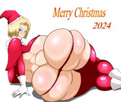 android_18 ass ass ass_focus big_ass blonde_female blonde_hair codeyumi dragon_ball female huge_ass huge_breasts huge_butt light-skinned_female light_skin merry_christmas sexy_clothing solo_female thick_thighs