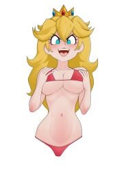 1girls anoneysnufftan bikini blonde_hair blue_eyes bust_portrait crown evil_smile female female_only haughty_face nintendo open_mouth princess_peach solo super_mario_bros. swimsuit transparent_background upper_body waist_up