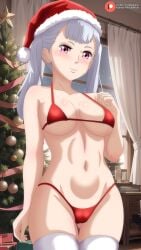 bikini black_clover christmas crishdemons grey_hair medium_breasts noelle_silva one_girl red_bikini sexy