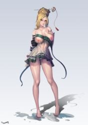 1girls arm_behind_back artist_name bangs barefoot big_breasts blizzard_entertainment blonde_hair breasts bun choney cleavage feet female full_body game glasses hand_on_breast large_breasts legs mercy nightie nipples overwatch panties see-through shadow simple_background solo standing toes upskirt white_background