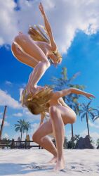 2girls 3d action_pose areolae ass athletic athletic_female bangs barefoot beach blonde_hair breasts bubble_butt busty emilie_de_rochefort eyeshadow female female_focus female_only hairless_pussy hourglass_figure light-skinned_female light_skin lipstick long_hair makeup medium_breasts mod namco namco_bandai navel nipples nude nude_female nudity outdoors outside pinup pinup_pose pose posing purple_eyes pussy shaved_pussy somalistreetlizard sweat sweating tagme taller_female tekken tekken_8 vagina wide_hips