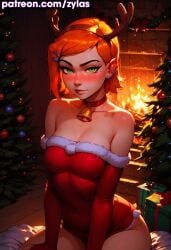 ai_generated ben_10 big_ass big_breasts christmas christmas_outfit gwen_tennyson gwen_tennyson_(classic) ryuuziken01 short_hair smile