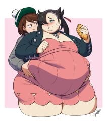 bbw belly belly_grab big_belly eating fat fat_belly fat_female fat_fetish gloria_(pokemon) jeetdoh large_belly marnie_(pokemon) obese obese_female pokemon ssbbw