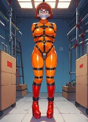 ai_generated big_breasts bondage boots captured latex_bodysuit looking_at_viewer scooby-doo straps thighs velma_dinkley