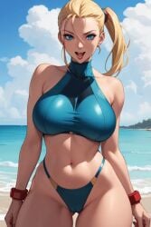 1girls ai_generated bikini blonde_hair blue_eyes breasts cammy_white thighs tongue_out