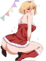 1girls alternate_version_available arcueid_brunestud ass ass_focus big_ass big_butt blonde_hair blush boots bubble_butt butt_focus christmas christmas_outfit huge_ass huge_butt large_ass large_butt looking_at_viewer looking_back maz_515 melty_blood sweat sweater thick thick_thighs top_heavy tsukihime tsukihime_(remake) wide_hips