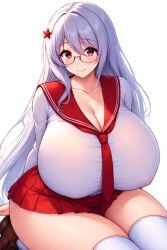 ai_generated big_breasts breasts glasses hearts_of_iron_4 loji nipples_visible_through_clothing sailor_uniform the_fire_rises_(hoi4) thick_thighs