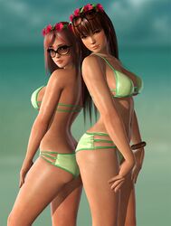 2girls 3d beach bikini dead_or_alive female glasses honoka_(doa) human human_only kasumi_(doa) multiple_girls radianteld swimsuit tecmo xps