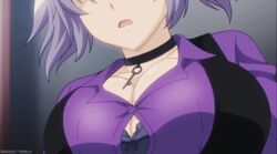 animated breasts cleavage clothed female large_breasts purple_hair ryou_seibai_gakuen_bishoujo_seisai_hiroku screencap solo