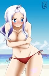 arms_folded bikini_bottom blue_eyes fairy_tail female hkyaichi mirajane_strauss platinum_blonde_hair solo topless