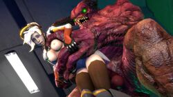 1boy 1girls 3d ambiguous_penetration animated areolae balls baron_of_hell_(doom) blonde_hair blue_eyes bouncing_breasts breasts carrying clothing crossover dangling_legs darsovin doom erection female from_behind horsecock huge_cock huge_monster large_penis larger_male legs_together male mercy monster nipples no_sound open_mouth overwatch penetration penis rape restrained sex short_hair size_difference smaller_female source_filmmaker stand_and_carry_position standing standing_sex suspension testicles thighhighs torso_grab video