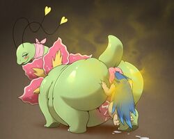 anal anus ass big_butt blush breasts cum cum_in_pussy cum_inside deep_rimming fart female looking_back male meganium nintendo oral overweight pokemon pokemon_(species) pussy rikuaoshi rimming scarf sex simple_background size_difference soles straight typhlosion vaginal_penetration video_games