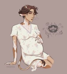 1boy 1cuntboy 2d_(artwork) anthro arcane arcane_jayce arcane_viktor beard bent_knees big_belly bovine breasts cow_tail cuntboy cuntboy/male cuntboy_focus dress ear feminization flower flower_dress fully_clothed hand_on_belly hand_on_stomach holding holding_belly human_cow intersex jayce jayce_talis league_of_legends light-skinned_male long_hair male maternity_clothes maternity_dress milk mole_above_mouth night_gown nipples nipples_visible_through_clothing part_2 pregnancy pregnant pregnant_anthro pregnant_belly pregnant_cuntboy sigh skinny tail trans_man transgender transgender_man transmasc twink viktor_(league_of_legends)