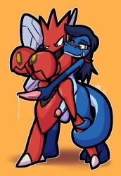 2025 anthro anthro_on_anthro balls big_penis black_body black_exoskeleton blue_balls blue_body blue_glans blue_hair blue_penis blue_scales blush duo erection exoskeleton generation_2_pokemon genitals glans hair handjob handjob_from_behind humanoid_genitalia humanoid_penis insect_wings interspecies lizard looking_away male male/male motion_lines nintendo orange_body orange_exoskeleton penile penis pink_glans pink_penis pokemon pokemon_(species) reach_around red_body red_exoskeleton reptile scales scalie scizor sex smile smirk tail_around_partner tapering_penis ulti_(ultilix) ultilix wings yellow_body yellow_exoskeleton