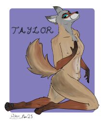animal_genitalia anthro arm_tuft ass bbear biped black_body black_fur black_nose blue_eyeshadow brown_body brown_fur canid canine chest_tuft dated digital_media_(artwork) dipstick_arms dipstick_ears dipstick_legs ear_markings ear_piercing ear_ring ear_tuft elbow_tuft eyebrows eyeshadow femboy fingers fluffy fluffy_ass fluffy_shoulders fox fur genitals gloves_(marking) green_eyes grey_body grey_fur hand_on_chest hi_res iberian_fox knee_tuft kneeling large_pupils lean_body leg_markings leg_tuft looking_at_viewer makeup male mammal markings model_sheet multicolored_body multicolored_ears multicolored_fur name_drop neck_tuft nude nude_anthro nude_male pawpads paws piercing pose red_body red_fur ring_piercing sheath signature simple_background small_sheath smile socks_(marking) solo tail taylor_(bbear) thick_thighs tuft