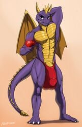 anthro bulge clothing dragon male male_only penis_outline pulsar solo speedo spyro spyro_the_dragon swimsuit video_games wings