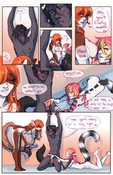 1boy 2girls arms_above_head bisexual bondage breasts capricious casey_(capricious) comic dildo femdom handjob kissing kneeling malesub micah micah_(30secsfrommarz) multiple_girls sienna_(capricious) straight strapon yuri