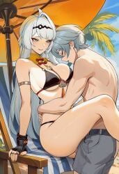 yixuan_(zenless_zone_zero) wise_(zenless_zone_zero) zenless_zone_zero hoyoverse mihoyo ai_generated lunealter 1girls 1boy female female_focus male male/female long_hair short_hair white_hair gray_hair eyes_closed multicolored_eyes pale_skin pale-skinned_female light_skin light-skinned_male moaning smile sitting_on_chair alternate_costume bikini sex penetration nsfw hentai 2026 big_breasts big_ass big_butt big_thighs thick_thighs thick_ass thick_legs thick_hips thick_butt exposed_penis shirtless looking_at_partner holding_waist
