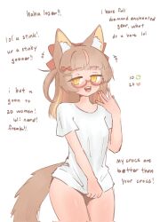 brat dog_ears dog_girl dog_tail golden_eyes mocking_viewer panties shirt_only teasing_viewer yunadereva yunadereva_(character)