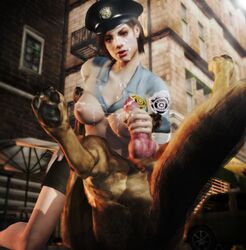 3d anal canine capcom cum cum_on_breasts cum_on_face imaginarydigitales jill_valentine jill_valentine_(julia_voth) knot nipples penis policewoman resident_evil xnalara zoophilia