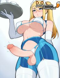 1futa 2025 ai_generated artist_name big_breasts big_penis bikini bikini_top blonde_hair blue_eyes breasts bust chest cock dick elbow_gloves erection foreskin foxenpai futanari gradient gradient_background hi_res high_quality high_resolution highres holding_tray large_penis large_testicles maid_headdress metroid navel newhalf nintendo patreon patreon_username penis phimosis ponytail precum samus_aran solo solo_futa stable_diffusion swimsuit testicles tray trembling twintails uncensored veins veiny_penis watermark white_bikini