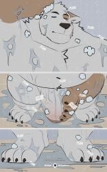 2025 4_toes 5_fingers absurd_res anthro areola arm_markings aroused artist_name bara barazoku bathing bathroom belly big_penis biped black_eyebrows black_nose bodily_fluids bottomless canid canine canis chest_tuft clothed clothing comic crotch_tuft daddy digital_media_(artwork) dilf domestic_dog english_text eyebrows feet fingers flaccid fur fur_markings furry genital_fluids genitals glans hair hi_res male mammal manly markings monotone_body monotone_fur mostly_nude musclegut muscular navel neck_tuft neutral_expression nude onomatopoeia overweight overweight_anthro overweight_male patreon patreon_logo patreon_username pecs penile penis presenting presenting_penis red_glans sequence short_hair shower showering signature solo sound_effects text thick_penis thick_thighs toes toony topless tuft twitter twitter_logo vein veiny_penis vitashi water white_body white_fur