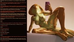 16:9 2022 3d_(artwork) anthro becca_(thalarynth) breasts caption cobra dialogue digital_media_(artwork) electronics english_text feet female first_person_view genitals hi_res holding_object holding_phone mind_control nipples nude phone reptile scalie snake solo tail text thalarynth vulva widescreen