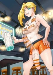 1futa aqua_eyes bimbo blonde_hair casual censored clothing cum cum_in_container dickgirl ejaculation eva_(neone-x) futa futa_only futa_sans_balls futanari grin hooters human intersex jug long_hair looking_at_viewer neone-x pale_skin public side_ponytail sportswear waitress