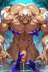 abs ai-generated ai_generated bara big_muscles big_penis muscular_male nude_male peeing penis rehan solo solo_focus solo_male torchlight_infinite urine_stream veiny_muscles veiny_penis white_eyes
