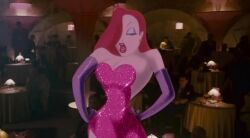 ai_generated big_breasts big_hips breasts breasts_out bust busty busty_female cantina censored curvy curvy_body curvy_female curvy_figure curvy_hips disney dress dress_pull exhibitionism eyelashes female flashing gloves hair_over_one_eye jessica_rabbit jessica_rabbit_outfit large_ass large_breasts light-skinned_female light_skin lipstick long_gloves long_hair makeup naked_female nude nude_female pasties pose posing posing_nude proud public public_nudity purple_gloves red_hair red_lipstick scene_interpretation show_boobs stage stage_lights tagme thick_thighs video who_framed_roger_rabbit yallahs80