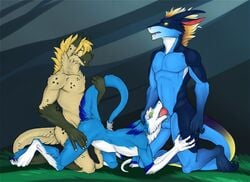 anal anal_sex anthro anthro_on_anthro balls blonde_hair blue_fur blusky dragon erection fur furry halley highres hyena hypnosis interspecies lying male mammal master/pet mind_control neverneverland nude penetration penis rareel scalie sergal sex tail_ring teryx_commodore tongue yaoi