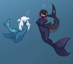 2girls bondage ellen_joe female gagged gawr_gura girl hololive latex mermaid minimedjed peril rubber shark underwater underwater_peril zenless_zone_zero