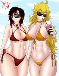 bikini blonde_hair large_breasts long_hair ruby_rose rwby side-tie_bikini suicidetoto sunglasses swimsuit tagme yang_xiao_long