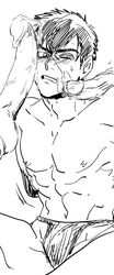 3boys abs bara denkura doudanuki_masakuni erection male_only multiple_boys muscle penis scar sitting sketch touken_ranbu yaoi