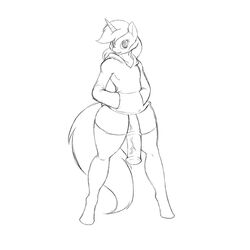 1boy androgynous animal_genitalia animal_penis anthro clothing crossdressing equine equine_penis femboy girly hair hi_res hoodie horn horsecock legwear looking_at_viewer male_focus male_only mammal my_little_pony penis red_magma_(oc) sketch solo suirano thigh_highs trap unicorn vein