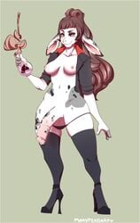 1futa animal_genitalia animal_penis anthro balls bovine breasts cattle clothed clothing dickgirl equine_penis flaccid futanari horsecock intersex mammal nipples open_clothes open_shirt panties panties_down penis puccaruu shirt smile solo standing underwear