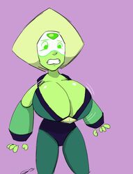 1girls alternate_breast_size blonde_hair blush breast_expansion bursting_breasts gem gem_(species) godalmite green_eyes green_skin huge_breasts limb_enhancers nipples peridot_(steven_universe) sequence steven_universe sweat watermark