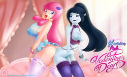 2girls adventure_time areolae ass ass_to_ass big_ass big_breasts bottomless breasts canon_couple erect_nipples glamourpink heart humanized lingerie marceline multiple_girls nipples princess_bubblegum valentine's_day vampire yuri