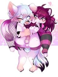 anal anthro canid canine chibi clothing duo felid feline femboy furry genitals hi_res invalid_tag legwear male male/male mammal miumyara penis stockings