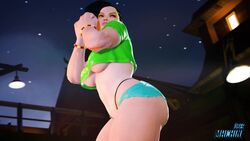 1080p 1girls 3d 3d_(artwork) animated arms_up ass black_hair brazilian brazilian_female breasts capcom cleavage dark-skinned_female dark_skin denim_shorts female female_focus female_only hi_res highleg_panties highres latina laura_matsuda long_hair midriff no_sound redbone short_playtime short_shorts solo solo_female solo_focus street_fighter street_fighter_v thong ubermachineworks underboob video video_games