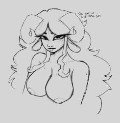 1girls alien alien_humanoid aradia_megido breasts description female female female_focus female_only homestuck homestuck_troll horn horns humanoid humanoid_alien large_breasts long_hair long_hair_female mage_of_boobs monochrome sketch solo solo_female tongue_out troll