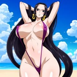 1girls ai_generated beach boa_hancock female female_only one_piece one_piece_girls sling_bikini slingshot_swimsuit solo