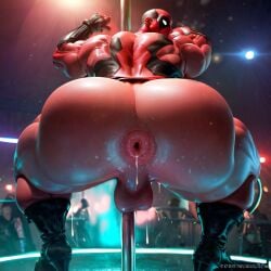 1boy ai_generated anus ass ass_grab asshole balls big big_ass big_ass_gay deadpool fat_ass gay gay_ass large_ass male male_anus male_focus male_only pants_down puckered_anus rokuworshiper solo stripper stripper_pole thick_ass yaoi