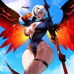 ai_generated arlecchino_(genshin_impact) evilkuro05 genshin_impact holding holding_weapon massive_breasts mihoyo scythe thick_ass thick_legs thick_thighs wide_hips