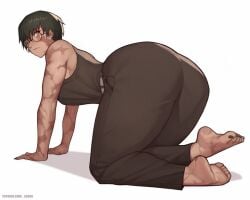 asura_(artist) barefoot bent_over big_ass fully_clothed glasses nail_polish scars zenin_maki