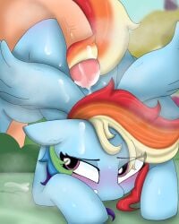 animal animal_ears cum_on_face cumshot develicke dick friendship_is_magic human_male my_little_pony pony rainbow_dash_(mlp) rainbow_hair