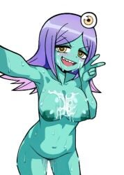 after_sex after_vaginal alien alien_girl alien_humanoid breasts completely_nude cum_in_pussy cum_inside cum_on_body cum_on_breasts cum_on_face cum_on_thighs green_skin kiki_(uxoia) large_breasts midori_(space_patrol_luluco) nipples purple_hair pussy space_patrol_luluco tagme third-party_edit yellow_eyes